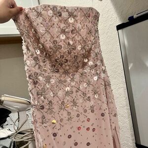 Oh Polly - ALCYONE Hand Embellished Bandeau Maxi Dress in Blush